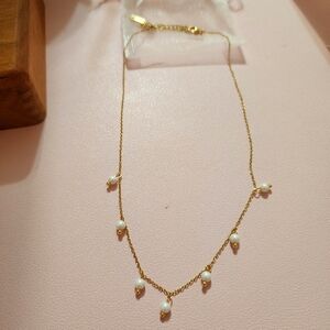 Pearl drop dangle necklace 18k vermeil on stainless steel clasp dainty vintage